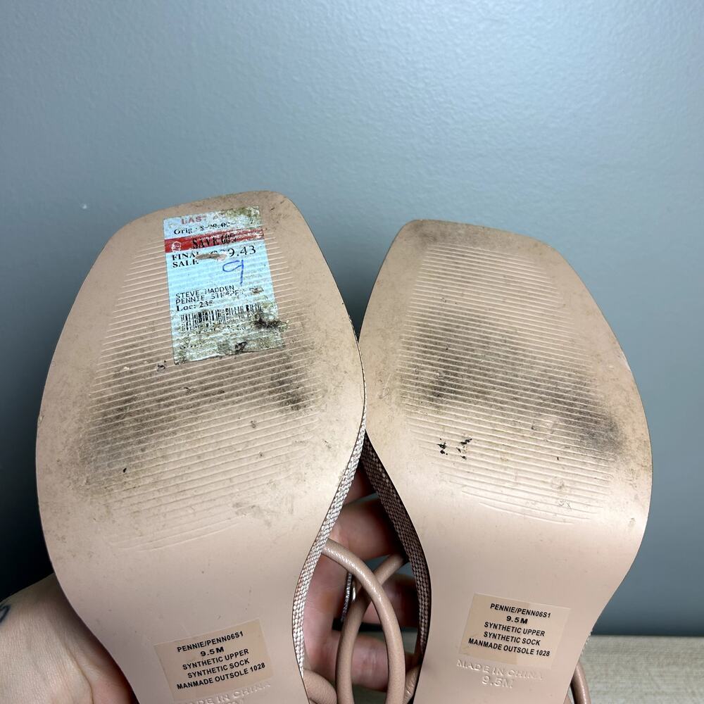 Steve Madden Pennie Tan Brown Faux Leather Strappy Block Heels Sandals size 9.5 - Picture 5 of 12